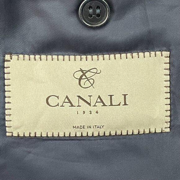 Canali Men's Blue Two Button Front 100% Wool Checkered Blazer Size 44 - Picture 4 of 9